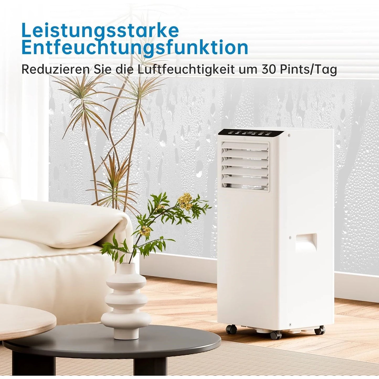 Mobile air conditioner 9000 BTU - 3-in-1 portable air conditioner: cooling, dehumidifying, 2 fan levels-52 dB, 24H timer, window installation set, R290
