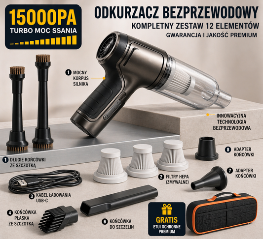 TurboClean GO™ – Mocny Odkurzacz Ręczny Bezprzewodowy do Auta i Domu