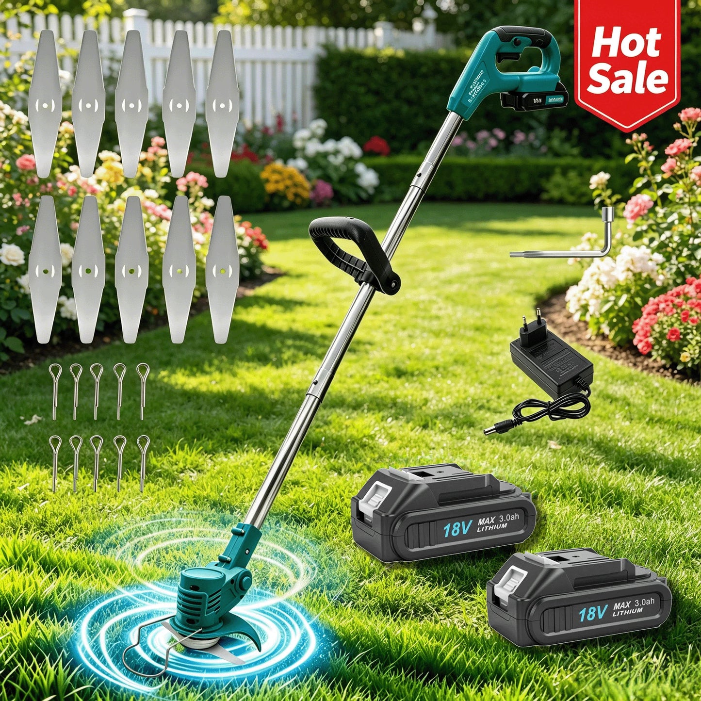 21V Cordless Lawn Mower 3-Fold Detachable Grass Trimmer 90° Adjustable Head Weed Eater for Yard Garden
