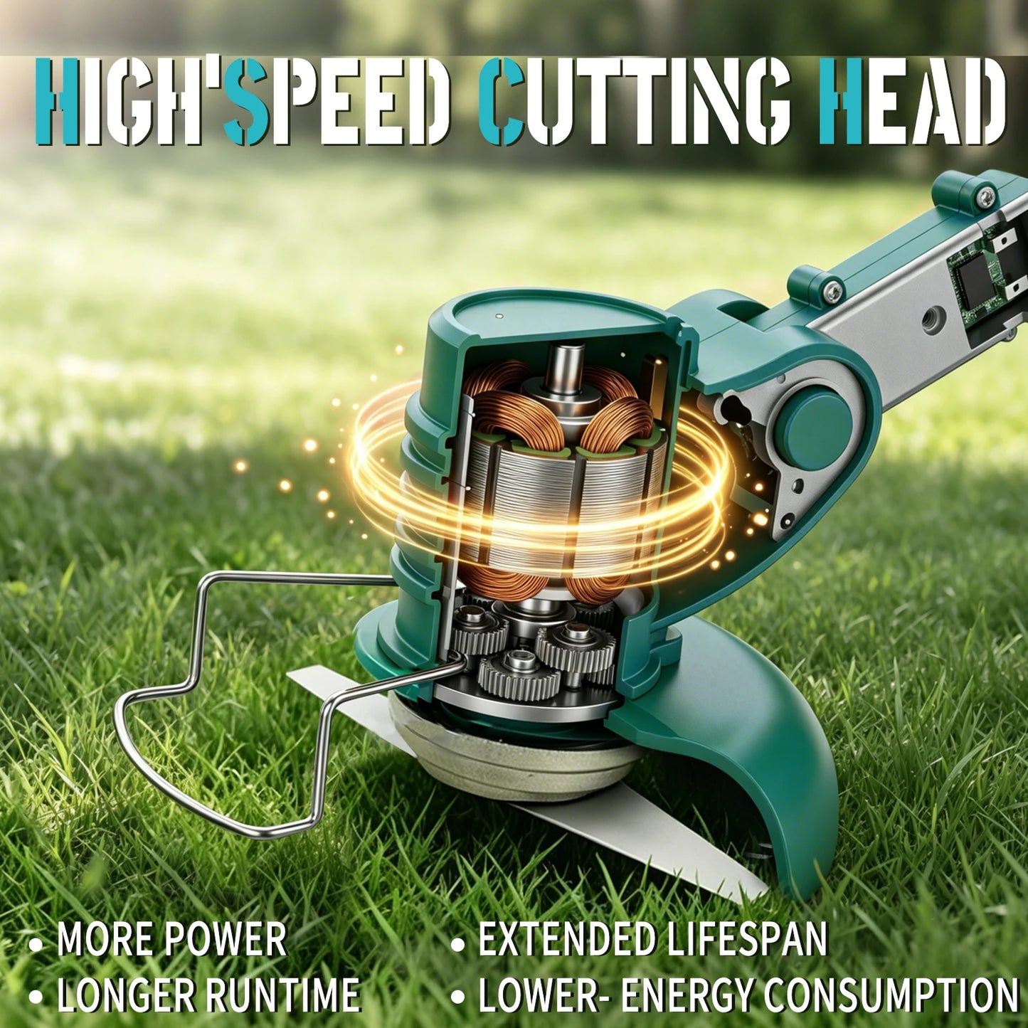 21V Cordless Lawn Mower 3-Fold Detachable Grass Trimmer 90° Adjustable Head Weed Eater for Yard Garden
